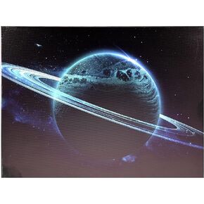 Riverbend Designs 12 x 16 Inch LED Light Up Space Canvas Print Wall Art, Saturn Rings