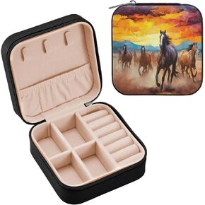 Horse Jewelry Box for Teens Girls Women Birthday Christmas Gift, Portable PU Leather Jewelry Storage Box Mini Travel Jewelry Case for Necklace, Earrings, Rings, Bracelet