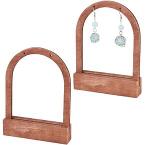 FINGERINSPIRE 2 Set Hollow Arch Shaped Wood Earring Display Stand 5.3 inch Height Single Pair Earring Display Holder with Wooden Base Coconut Brown Wooden Jewelry Stand for Earring Display