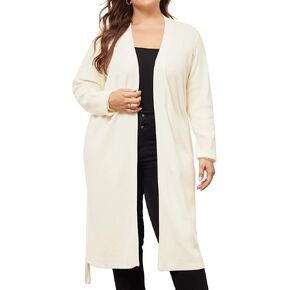 Agnes Orinda Plus Size Sweater Cardigan for Women Knit Sweater Long Sleeve Belted Overwear Long Cardigans Coat Winter