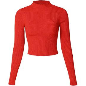 MixMatchy Women's Basic Long Sleeve Mock Neck Ribbed Sweater Fitted Crop Knit Pullover Tops
