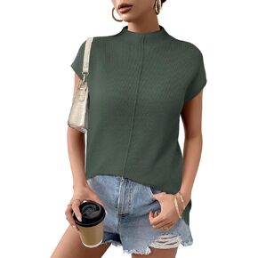 Anbech Women's Mock Neck Sleeveless Sweater Vest Cap Sleeve Knit Summer Tank Tops