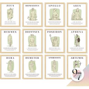 97 Decor Ancient Greek Mythology Decor - Greek Decor, Apollo Greek God Posters, Greek Mythology Gifts, Greek Wall Art Prints, Aphrodite Poseidon Athena Goddess Party Decorations (8x10 Unframed)