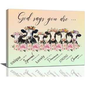Cow God Says You Are Wall Art Cows Scripture Pictures Wall Decor Religious Bible Verse Canvas Painting Home Modern Artwork Decorations Framed for Bathroom Living Room Bedroom Office 16 x 12 inch