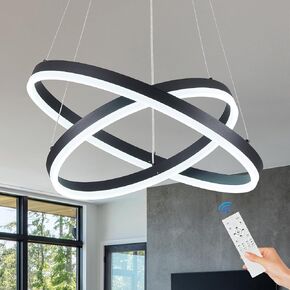 Modern LED Pendant Lighting 24'' Ring Chandelier Black Dimmable LED Chandelier for Dining Room 36W Adjustable Pendant Light Fixture for Living Room Bedroom Home Office Foyer, 3000-6500K