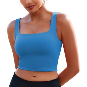PINSPARK Sports Bra for Women Square Neck Longline Tank Top with Built in Bra