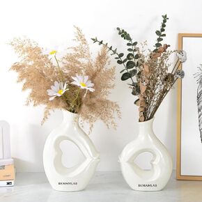 White Vases for Decor 2 Heart Shaped Ceramic Vase Set Nordic Modern Boho Style Decorative Ceramic Aesthetic Flower Vase Home Decoration Hollow Vase Minimalist Decorative Vase(Kissing vase)