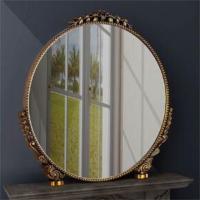 SHYFOY Antique-Gold Mirrors for Wall Decor, 30" Round Wall Mirror Decorative, Vintage Baroque Large Mirrors for Living Room Entryway Powder Room, Antique-Gold