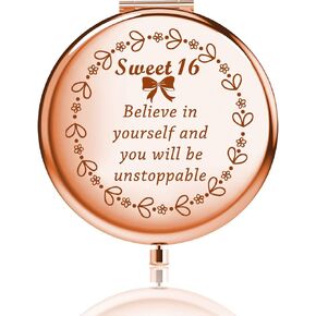 FUSTMW Sweet 16 مرآة مدمجة هدية عيد ميلاد سعيد السادس عشر هدية مرآة عيد ميلاد السادس عشر هدية حلوة ستة عشر للفتيات الابنات (ذهبي وردي) in Kuwait