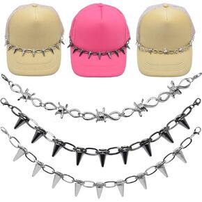 Trucker Hat Chains Rivet Chains for Baseball Cap Decorations Cool Punk Hat Chains Gothic Spike Chains for Trucker Hat Bar, 3pcs