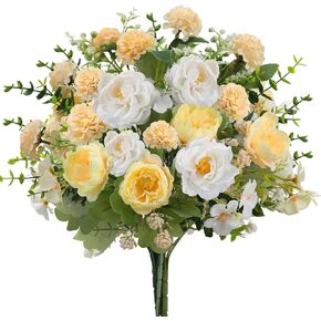 Peonies Artificial Flowers for Decoration, Faux Flowers Fake Mums Silk Floral Arrangements Spring Decorations for Home Kitchen Table Vase Party Home Wedding Bride Bouquets Centerpiece Decor