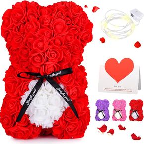 Rose Bear with Box -Artificial Flowers Rose Teddy Bear- The Rose Bear-Valentine's Day Gifts for Her-Gifts for Mom, Wife or Kids-Birthday Gifts& Wedding Decorations-Red