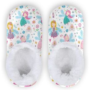 Fairy Flowers Rainbow Boys Girls Winter Slippers Kids Indoor House Slippers Spa Travel Home Slipper Warm Soft Memory Foam Slipper Non Slip for Bedroom Shoes XS