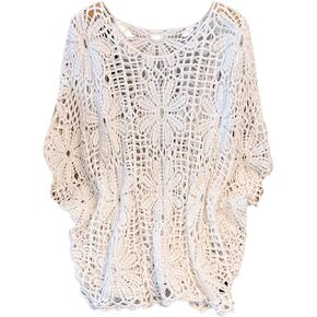 MakeMeChic Women's Plus Size Sweater Floral Crochet Dolman Sleeve Hollow Out Top