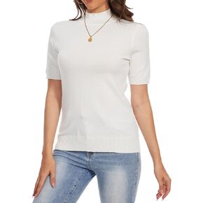 Women's Short Sleeve Mock Neck Sweater Top Turtleneck Dressy Pullover Knit Shirt