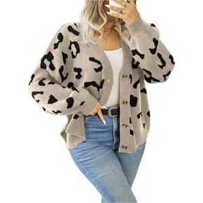 Verdusa Women's Plus Size Cardigan Sweaters Open Front Button Down Leopard Cardigan Long Sleeve Oversize Winter Outfit
