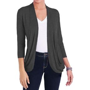 DEESHA Women Casual Lightweight Cardigan 3/4 Sleeve Draped Open Front Soft Cardigans with Pockets