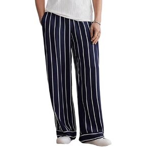 Verdusa Men's Striped Wide Leg Drawstring Elastic Waist Casual Pajama Pants with Pockets