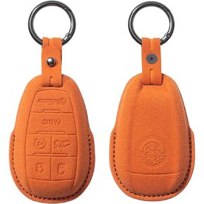For Alfa Romeo Smart Key Fob Case Protector Suade Alcantara Holder Case Cover Shell For Alfa Romeo Giulia Stelvio Tonale (Dark gray + key ring)