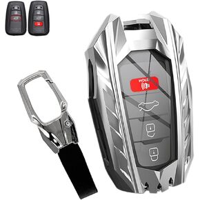 Compatible with Toyota Camry RAV4 Avalon C-HR Prius Corolla Highlander GT86 4Runner Key Holder, 3/4 Buttons Smart Key Metal Toyota Key Fob Cover (Silver)