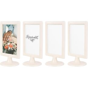 ALBEN Double Sided Standing Picture Frames - (Cream, 4 count) 4x6 Inch Pedestal Photo Frame with Inserts and Base - 2 Sided Frame for Vertical Display
