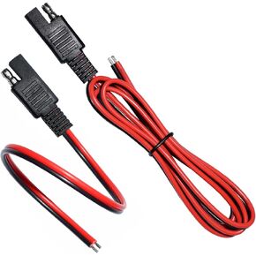 SAE Connector Pigtail 18AWG 2 Pin Quick Disconnect SAE Single Plug to Bare Wire Extension Cable for Battery Motor Solar Panel(1Ft+3Ft)