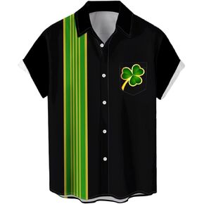 Men's St Patricks Day Shirt Funny Green Clover Saint Pattys Day Shirts Short Sleeve Button Down Shirt in Kuwait