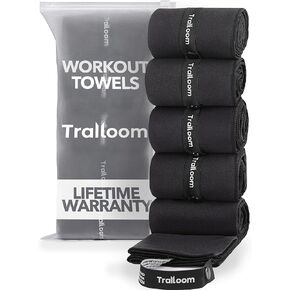 Microfiber Gym Sweat Towel - Quick Dry, Highly Absorbing, Odor-Free, for Men & Women - Workout Sports Towels for Hot Yoga, Tennis, Running, Exercise, Working Out, Camping, Set of 5 Black