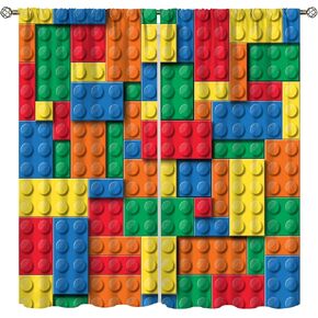 Building Blocks Toy Curtains, Abstract Contour Colorful Plastic Brick Geometric Print Pattern Window Treatment Drapes for Boy Girl Bedroom Playroom Set 2 Panels,42x45 Inches