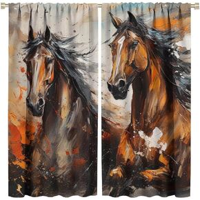 Horse Curtains, Western Curtains for Bedroom Living Room, War Horse, Horse Racing, Oil Painting Art Style Curtains, Suitable for Bedroom, Living Room W42 x L45 inches Décor