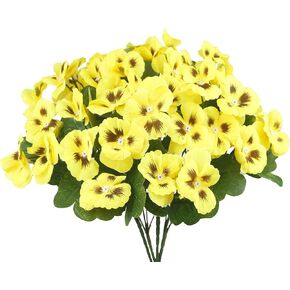 4 Pcs Artificial Pansy Flowers for Outdoors UV Resistant Silk Pansies Flowers Outdoor Yellow Faux Plastic Wildflowers Bush Faux Flowers for Planters Indoor Outside Garden Porch Pots Patio Decor