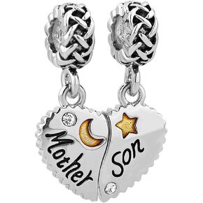 Women Dangle Mother Son Daughter Double Charm Compatible with Pandora Charms Bracelets Splittable Matching Heart Pendant Jewelry