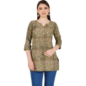 ladyline Casual Cotton Block Printed Hand Crafted Tunic Top Blouse for Womens Short Kurti Ethnic Print