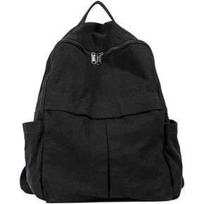 Canvas Backpack, Large Capacity, Laptop Backpack Durable Lightweight for Hiking, Camping, Travel, Daily Use (Black)