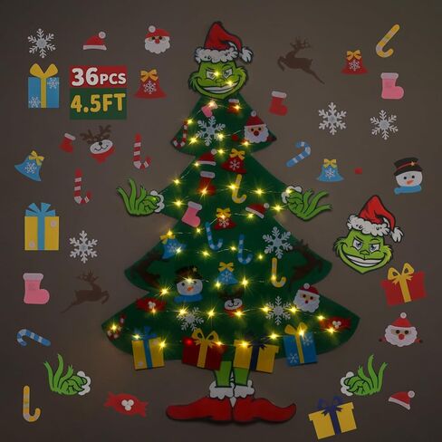 GameXcel 4ft Felt Christmas Tree for Toddlers with LED Light & 36pcs Ornaments, Velcro Montessori DIY Xmas Decorations - 4 Feet in Kuwait