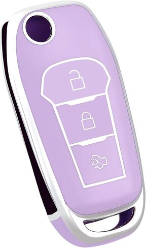 for Ford Key Fob Cover, Soft TPU Protection Key Fob Case Fit for Ford Maverick F150 F250 F350 F450 F550 Ranger Bronco Expedition Escape Explorer Fusion EcoSport Smart Key (Silver Purple) in Kuwait