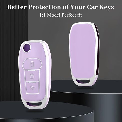 for Ford Key Fob Cover, Soft TPU Protection Key Fob Case Fit for Ford Maverick F150 F250 F350 F450 F550 Ranger Bronco Expedition Escape Explorer Fusion EcoSport Smart Key (Silver Purple) in Kuwait