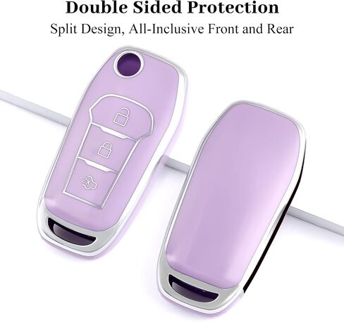 for Ford Key Fob Cover, Soft TPU Protection Key Fob Case Fit for Ford Maverick F150 F250 F350 F450 F550 Ranger Bronco Expedition Escape Explorer Fusion EcoSport Smart Key (Silver Purple) in Kuwait