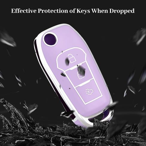 for Ford Key Fob Cover, Soft TPU Protection Key Fob Case Fit for Ford Maverick F150 F250 F350 F450 F550 Ranger Bronco Expedition Escape Explorer Fusion EcoSport Smart Key (Silver Purple) in Kuwait