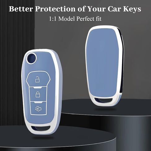 for Ford Key Fob Cover, Soft TPU Protection Key Fob Case Fit for Ford Maverick F150 F250 F350 F450 F550 Ranger Bronco Expedition Escape Explorer Fusion EcoSport Smart Key (Silver Purple) in Kuwait
