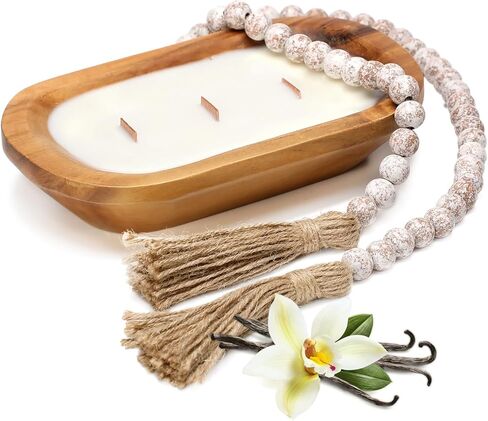 شمعة وعاء خشبي مقاس 25.4 سم، شمعة مزرعة كبيرة من الصويا للطاولة، معطرة بخشب الصندل، 3 فتائل خشبية، هدايا شموع عيد الميلاد للرجال والنساء in Kuwait