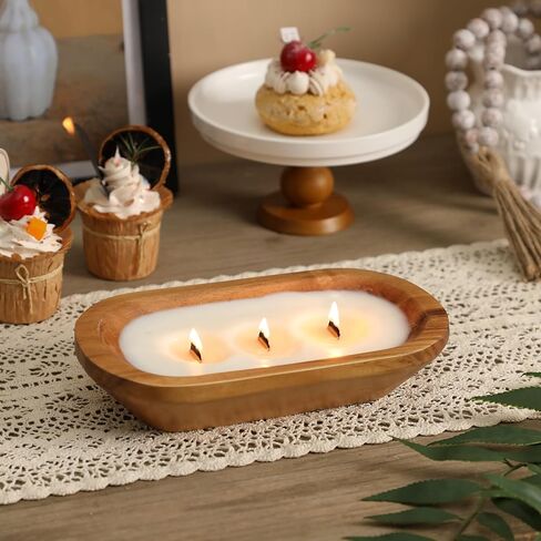 شمعة وعاء خشبي مقاس 25.4 سم، شمعة مزرعة كبيرة من الصويا للطاولة، معطرة بخشب الصندل، 3 فتائل خشبية، هدايا شموع عيد الميلاد للرجال والنساء in Kuwait