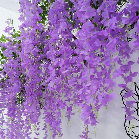 12pcs Pack 43.3" Flame Retardant Artificial Wisteria Hanging Flowers Fake Flores Garland Silk Wisteria String Vines Rattan Wedding Party Wall Ceiling Trade Show Garden Decorations (Violet) in Saudi Arabia