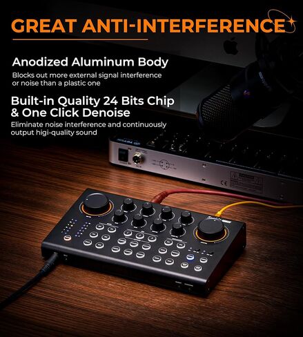 Audio Interface for Phone 16-bit 48 kHz with Built-in Microphone Portable Live Broadcast 9 Customizable Sound Effects Sound Card for Audio Recording and Playback on Phones, Computers, Tablets in Saudi Arabia