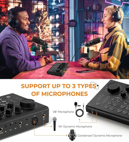 Audio Interface for Phone 16-bit 48 kHz with Built-in Microphone Portable Live Broadcast 9 Customizable Sound Effects Sound Card for Audio Recording and Playback on Phones, Computers, Tablets in Saudi Arabia