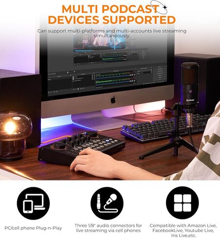 Audio Interface for Phone 16-bit 48 kHz with Built-in Microphone Portable Live Broadcast 9 Customizable Sound Effects Sound Card for Audio Recording and Playback on Phones, Computers, Tablets in Saudi Arabia