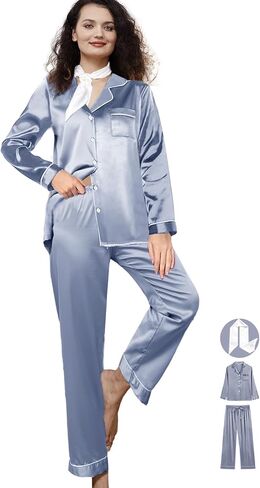 3Pcs Satin Pajama Sets For Women XS-3XL Womens Silk Pajamas Set Silky Sleepwear Nigtwear Loungewear Long Pj Set in Kuwait