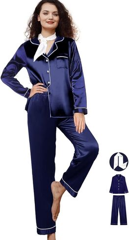 3Pcs Satin Pajama Sets For Women XS-3XL Womens Silk Pajamas Set Silky Sleepwear Nigtwear Loungewear Long Pj Set in Kuwait