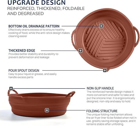 بطانات سيليكون للمقلاة الهوائية قابلة لإعادة الاستخدام مع رف مقلاة هوائية، بطانات سلة مقلاة هوائية دائرية قابلة للطي من السيليكون، حشوات مقلاة هوائية مقاس 8.5 بوصة لمقلاة هوائية 5-7 كيو تي، رمادي in Kuwait