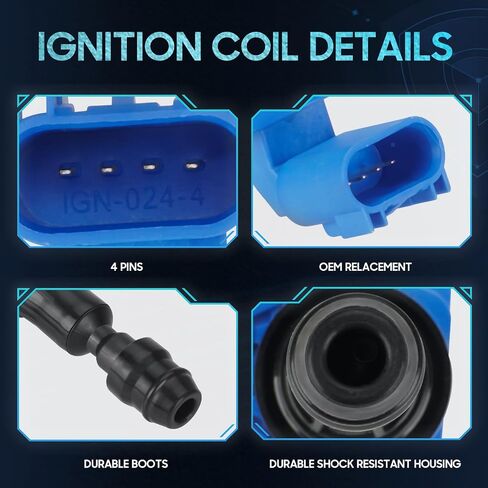 4PCS Ignition Coil Pack Compatible with Buick Lacrosse Regal Verano Pontiac G5 G6 Solstice GMC Saturn Aura Ion Sky Vue Captiva Equinox 2.4L 2.2L 2.0L, Replace UF491, Blue in Kuwait